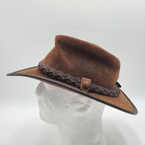 E1 AUSTRALIAN BC Leather Steer Hide Hat Made In Australia Handmade- M